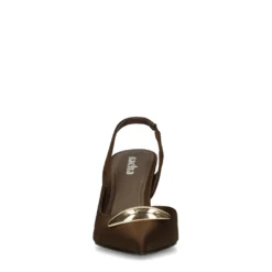 Bruine slingback pumps met goudkleurig detail