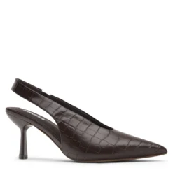 Bruine slingbacks met croco print