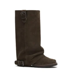 Bruine suède biker boots met flap