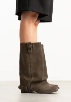 Bruine suède biker boots met flap