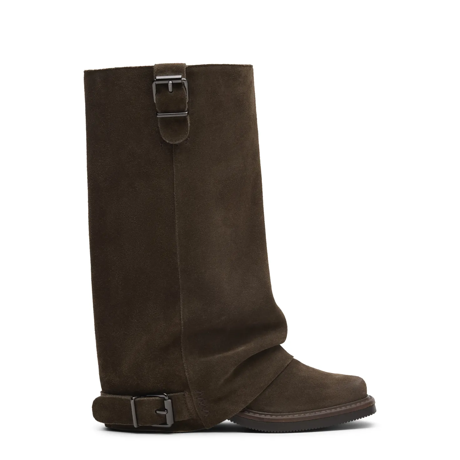 Bruine suède biker boots met flap