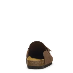 Bruine suède clogs met franjes