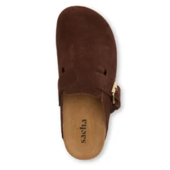 Bruine suède clogs met gesp