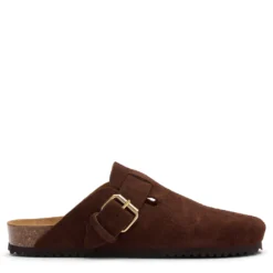Bruine suède clogs met gesp