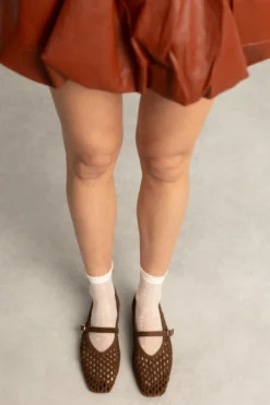 Bruine suède gevlochten ballerina's