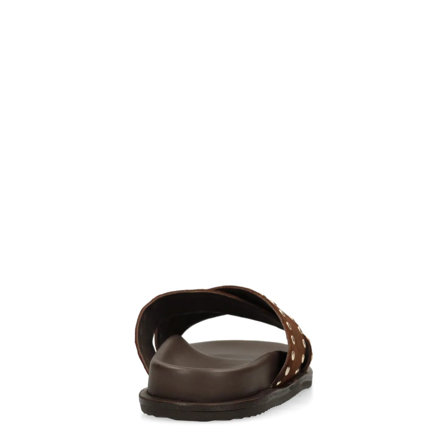 Bruine suède slippers met goudkleurige studs