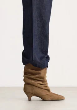 Bruine suède slouchy enkellaarsjes met hak