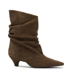 Bruine suède slouchy enkellaarsjes met hak
