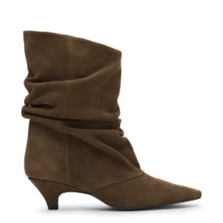 Bruine suède slouchy enkellaarsjes met hak