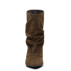 Bruine suède slouchy enkellaarsjes met hak
