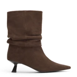 Bruine suède slouchy enkellaarsjes met hak