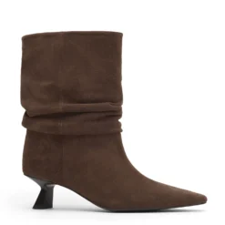 Bruine suède slouchy enkellaarsjes met hak