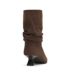 Bruine suède slouchy enkellaarsjes met hak