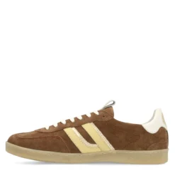 Bruine suède sneakers met gele details