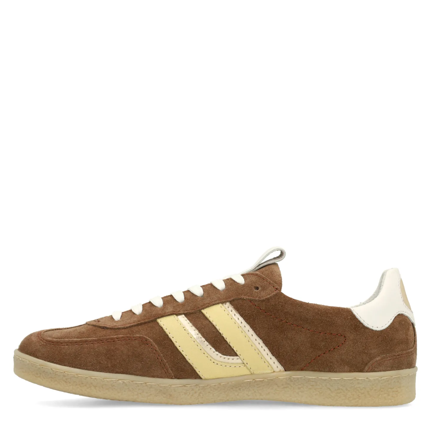 Bruine suède sneakers met gele details
