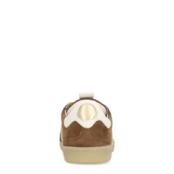 Bruine suède sneakers met gele details
