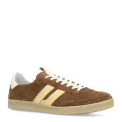 Bruine suède sneakers met gele details