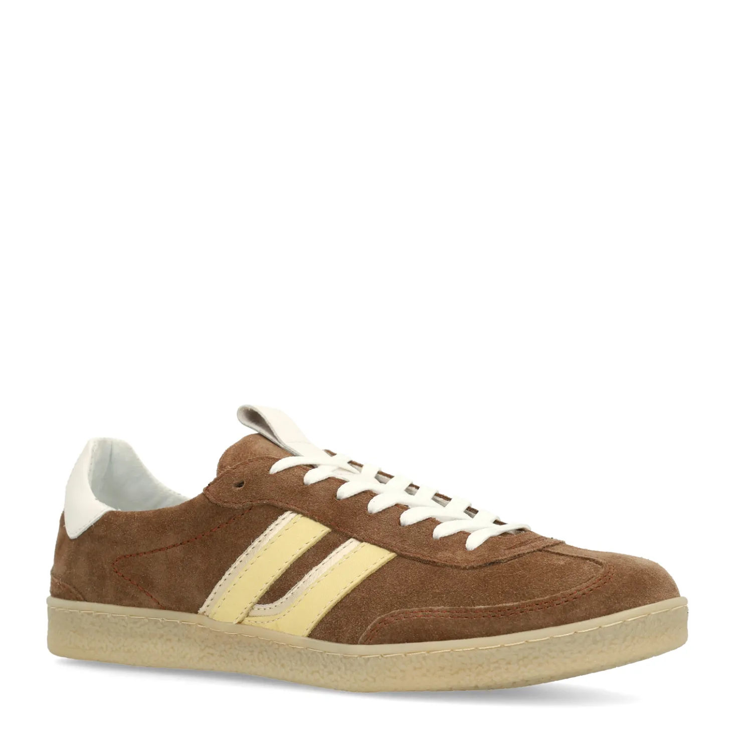 Bruine suède sneakers met gele details