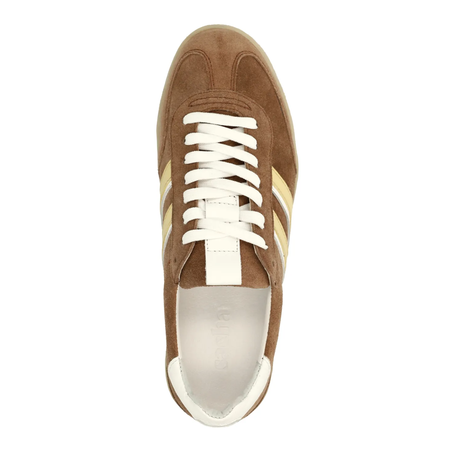 Bruine suède sneakers met gele details