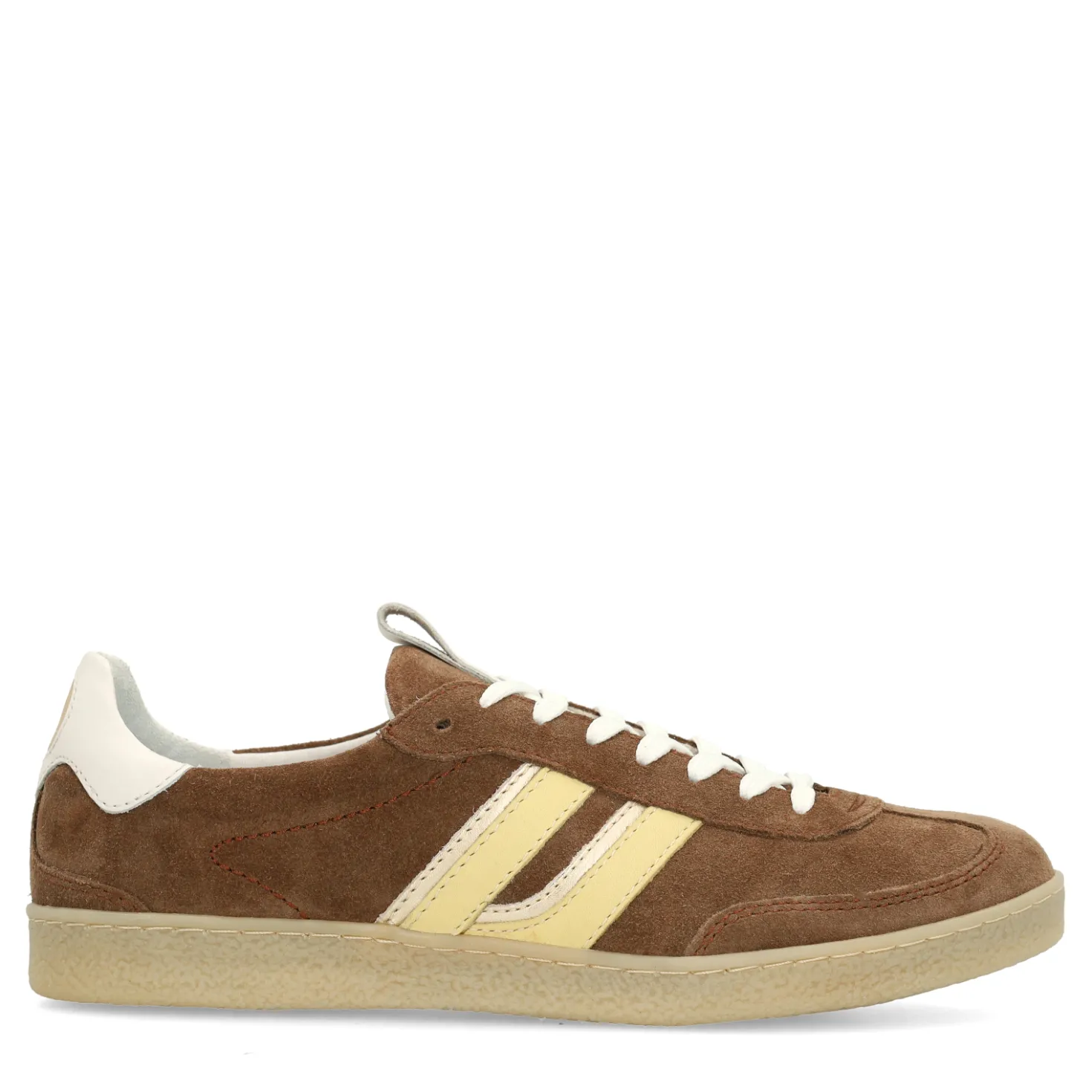 Bruine suède sneakers met gele details