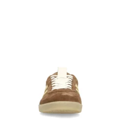 Bruine suède sneakers met gele details