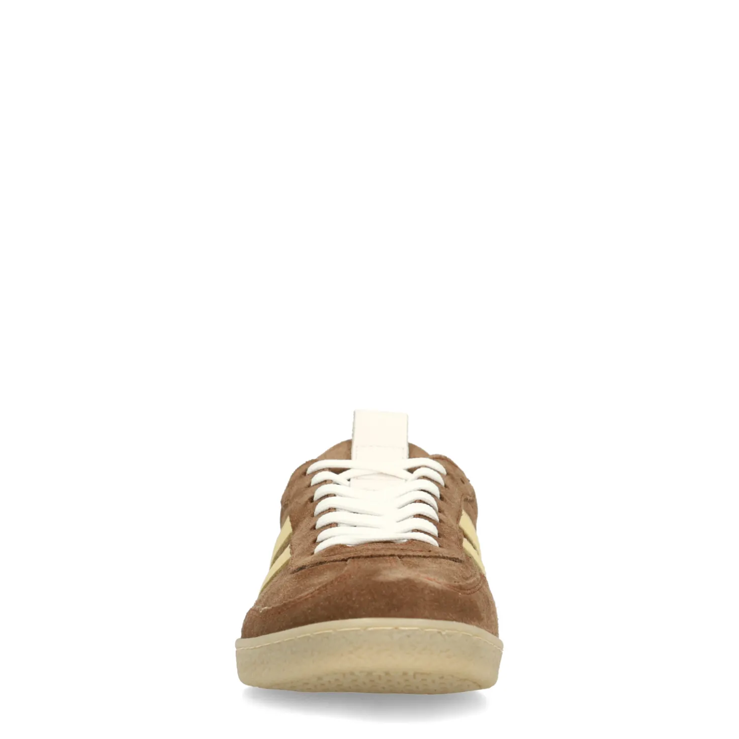 Bruine suède sneakers met gele details