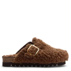 Bruine teddy clogs met gesp