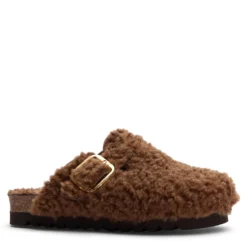 Bruine teddy clogs met gesp