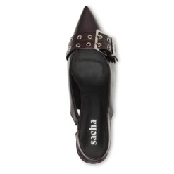 Burgundy buckle slingbacks