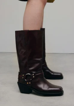 Burgundy leren biker boots
