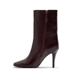 Burgundy leren enkellaarsjes met naaldhak