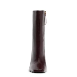 Burgundy leren enkellaarsjes met naaldhak