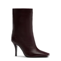 Burgundy leren enkellaarsjes met naaldhak