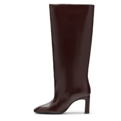 Burgundy leren hoge laarzen met hak