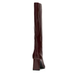 Burgundy leren hoge laarzen met hak