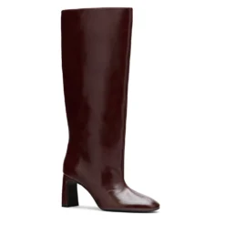 Burgundy leren hoge laarzen met hak