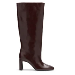 Burgundy leren hoge laarzen met hak