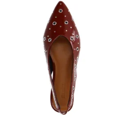 Burgundy leren slingbacks met zilverkleurige studs