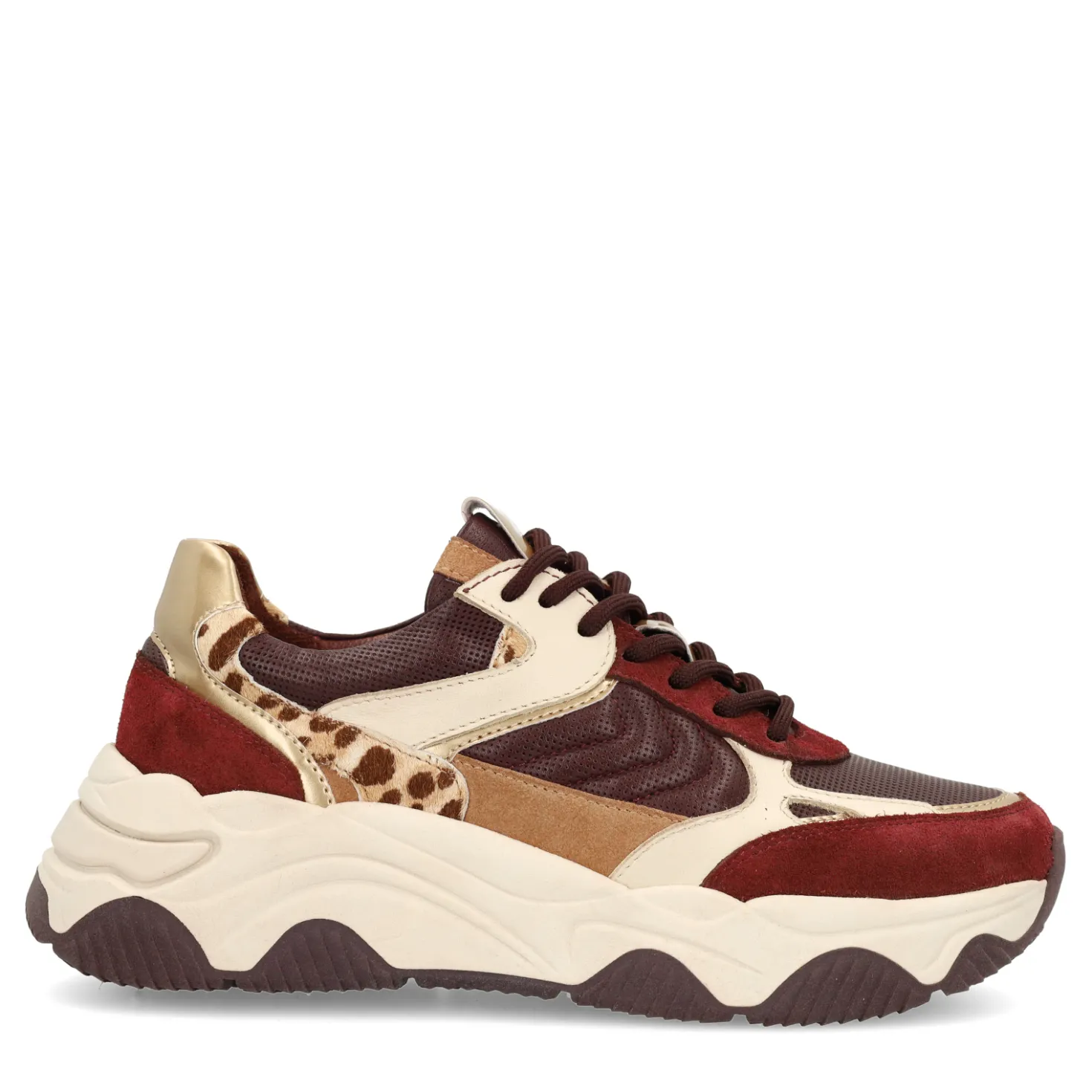 Burgundy sneakers met leopard details