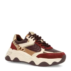 Burgundy sneakers met leopard details