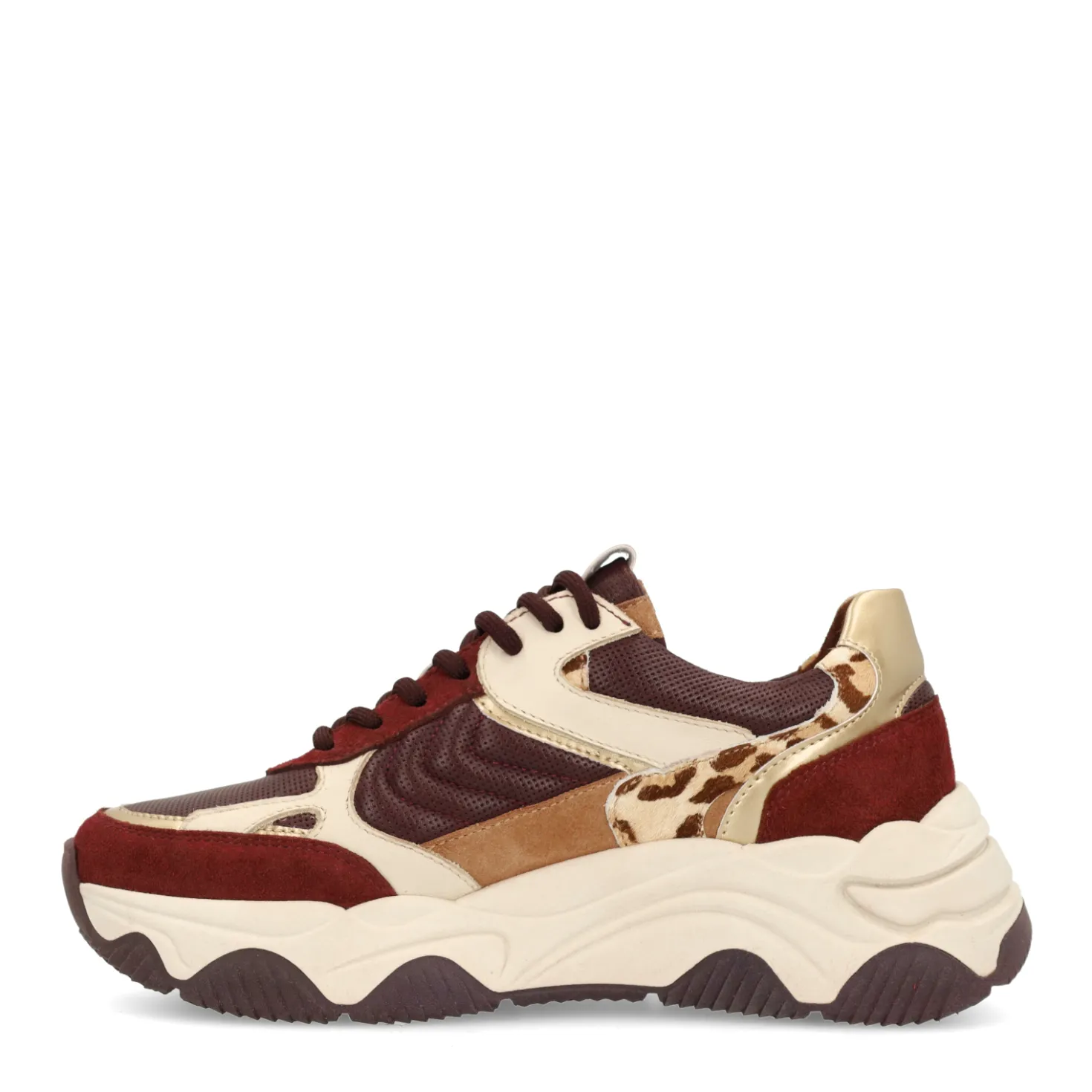 Burgundy sneakers met leopard details