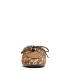 Cognac bambi print muiltjes met wol