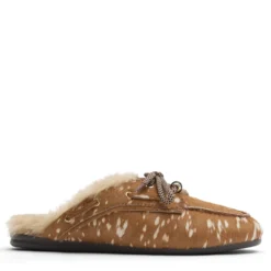 Cognac bambi print muiltjes met wol