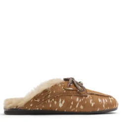 Cognac bambi print muiltjes met wol