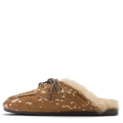 Cognac bambi print muiltjes met wol