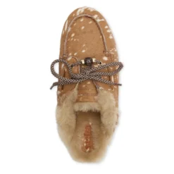 Cognac bambi print muiltjes met wol