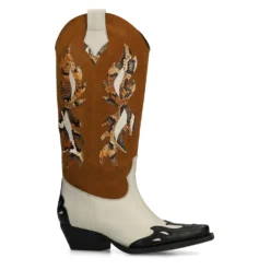 Cognac leren cowboylaarzen met sierstiksels