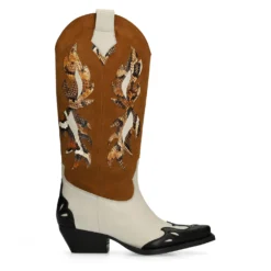 Cognac leren cowboylaarzen met sierstiksels