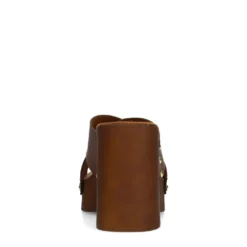 Cognac leren muiltjes met plateau hak