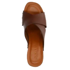Cognac leren muiltjes met plateau hak